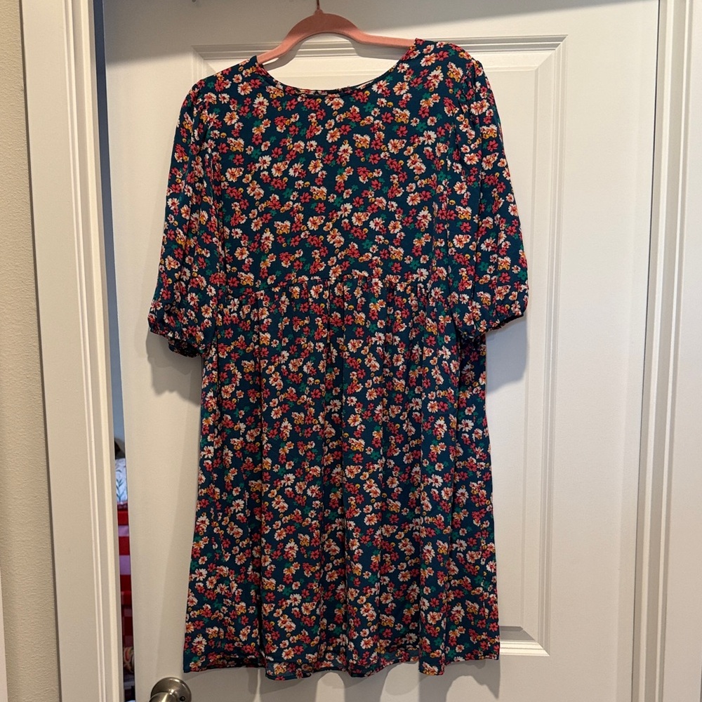 ASOS Teal Floral Mini Dress with Pink Blooms